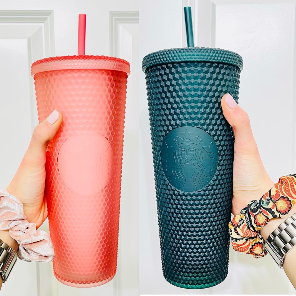 💓NEW SET🌲 Starbucks Pink Lemonade and Matte Green Studded Tumbler Bundle